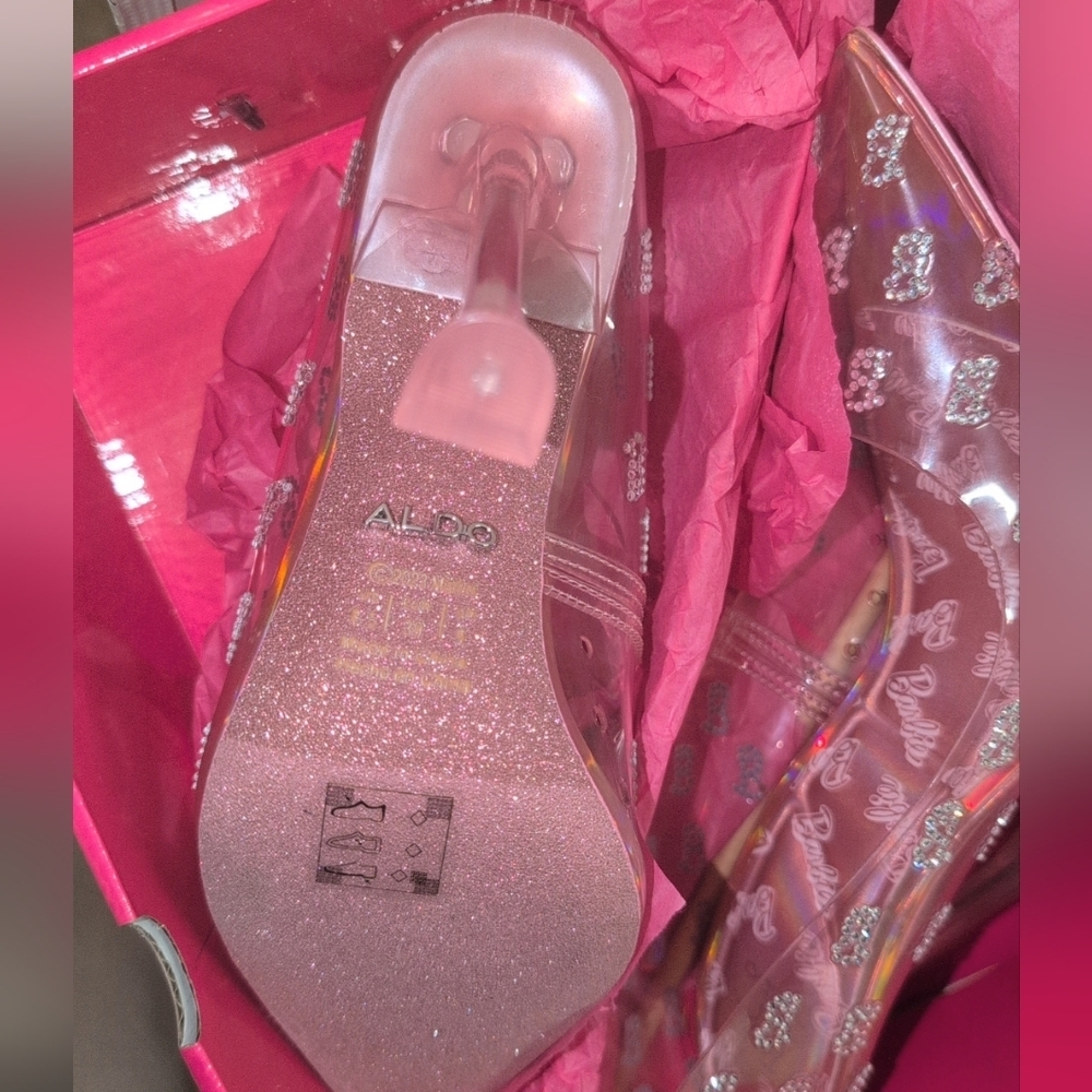 Barbie x Aldo Limited Edition Pinkish Clear Heels with Silver Accents Size 8.5 - Picture 3 of 3